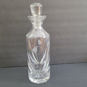 Vintage Etcged Floral Crystal Decanter With Stopper